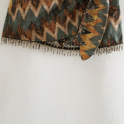 Gonna mini pareo annodata con stampa geometrica vintage da donna Faldas Mujer Abiti con cerniera casual con nappa con perline femminili