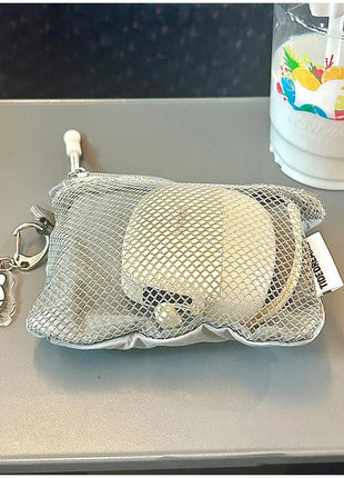 Travel Makeup Storage Bags New Mesh Coin Purse Simple Portable Mini Bag Multi-purpose Square Bag Double-layer Zipper Card Holder PlatiNum