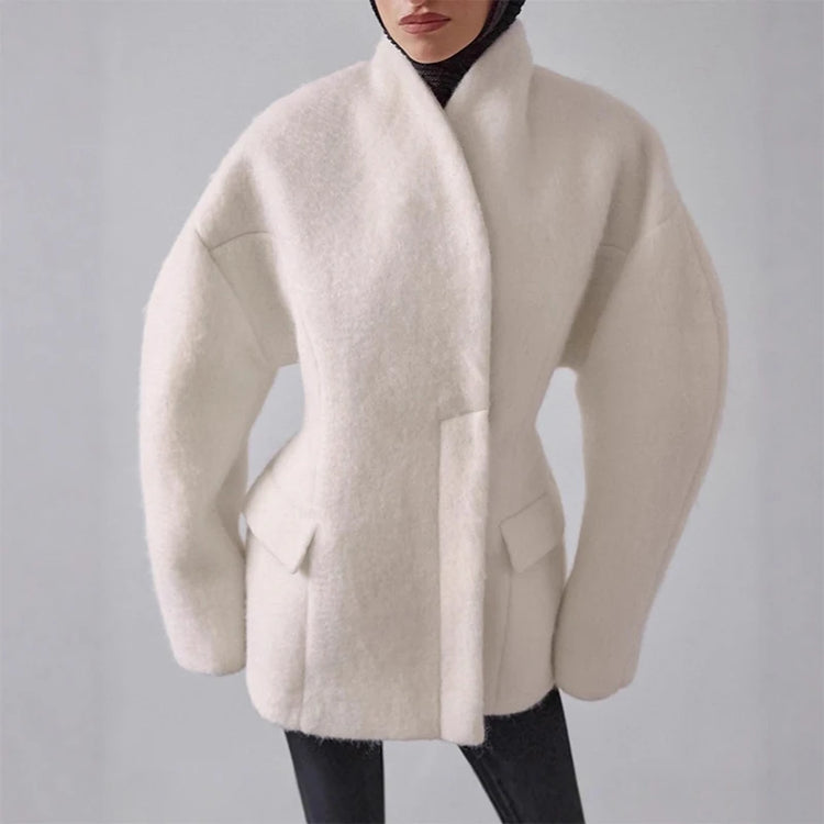 Casual Solid Woolen Loose Coats Women Belt Stand Collar Full Sleeve Zippers Lace Up Coat Female 2026 Autumn Lady Outwears