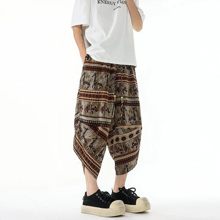 Pantaloncini estivi con stampa da spiaggia, pantaloni casual leggeri e traspiranti, pantaloni larghi alla moda da uomo, pantaloni comodi a lunghezza polpaccio per uomo