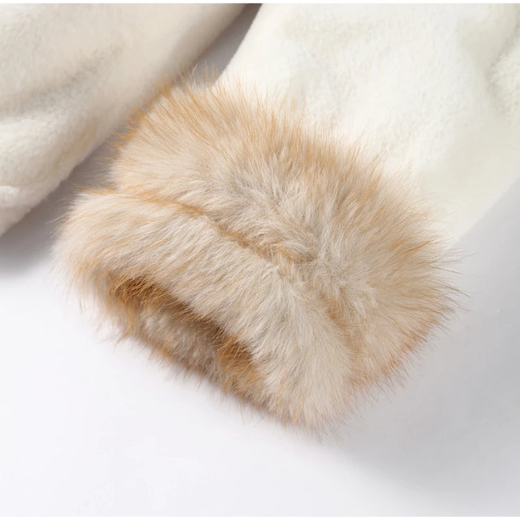 Cotton Lined Furry Fur Collar Belts Jacket Women Fashion Long Sleeve Thicken Warm Female Coat 2025 Winter Street Casual Outwear