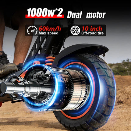 Monopattino Elettrico Wildstride ST2 Pro, Doppio Motore 1000W*2, Velocità 60km/h, Batteria 52V 20.8AH, Pneumatici Fuoristrada da 10'', Pieghevole per Adulti platinumshop