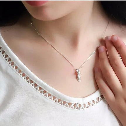 Popular 925 Sterling Silver Jewelry Fashion Simple Animal Cute Kitty Clavicle Chain Pendant Cat Necklaces XL003 PlatiNum