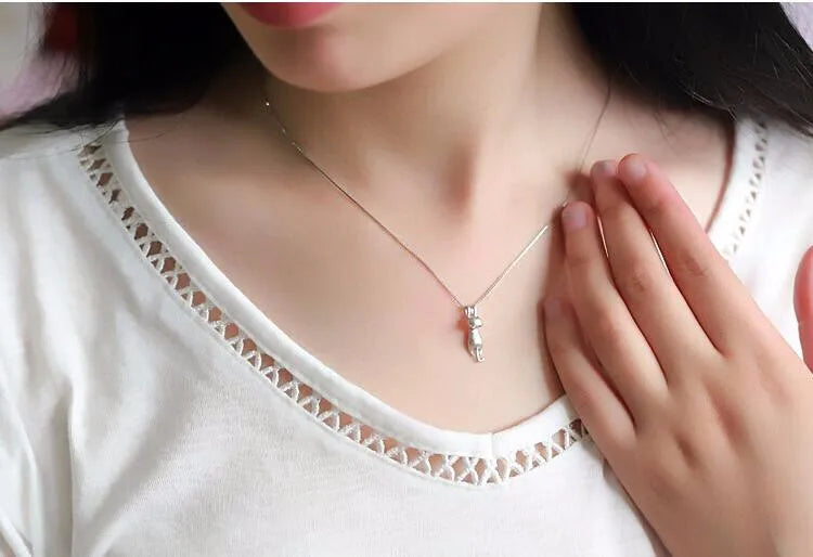 Popular 925 Sterling Silver Jewelry Fashion Simple Animal Cute Kitty Clavicle Chain Pendant Cat Necklaces XL003 PlatiNum
