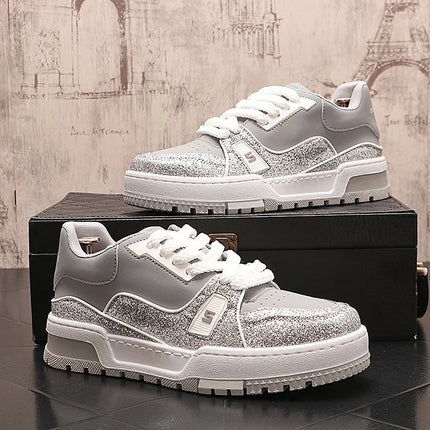 Sneakers Casual Mens Designer Bling Punk Board Shoes Fashion Split Leather Breathable Height Increased Flat Platform Sport Shoes