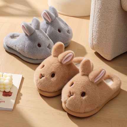 Women's Cute Rabbit Cotton Slippers Autumn and Winter Cartoon 3D Bunny with Plush Insulation, Thick Bottom, Home Plush Slippers