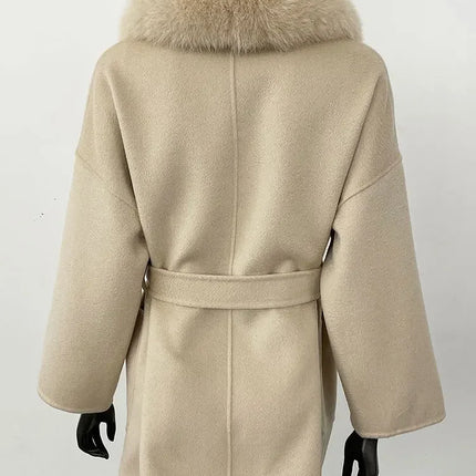 CXFS 2025 Winter Fashion Women Double-sided Wool Cashmere Coat with Detachable Natural Fox Fur Collar New design suit collar