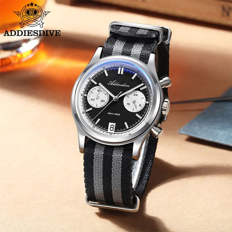 ADDIESDIVE NEW Men's Watches VK64 Movement Quartz Wristwatch Waterproof 100m Chronograph AR Coating 38mm Luxury Watch Man AD2095