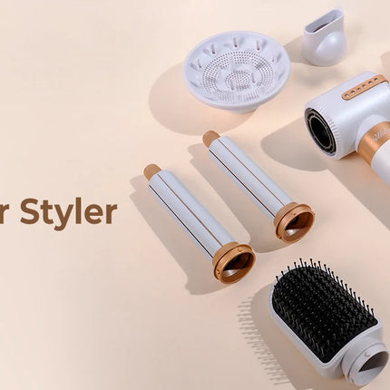 7‑In‑1 Multi‑Functional Hot Air Hair Styling Set,626-1- Curling Wand, Hair Dryer, Straightening Comb, Round Brush, Interchangeable Heads Household Salon Hair Care Styling Instrument