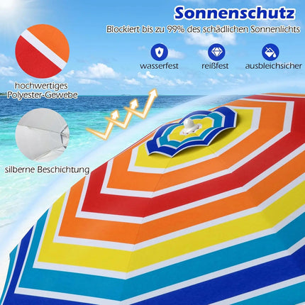Ombrellone da spiaggia, 178 cm, antivento, stabile, UPF 50+, 30 °   Protezione solare pieghevole con punta a terra e borsa per il trasporto (colorata)