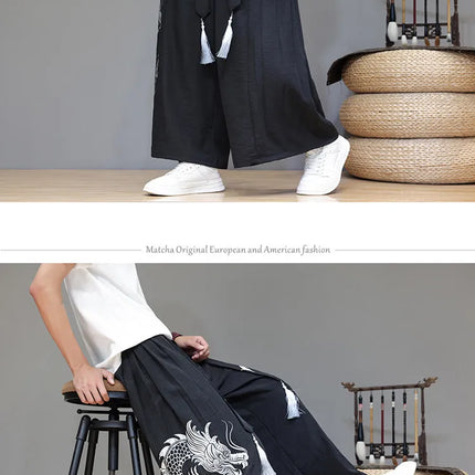 Pantaloni Larghi da Uomo Streetwear con Stampa Drago, Pantaloni Harem Casual, Pantaloni da Jogging Vintage, Nuovi Pantaloni Primaverili ed Estivi