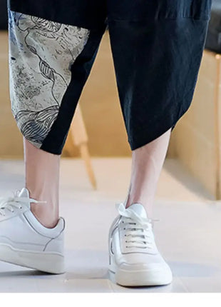 Pantaloni Kimono giapponesi da uomo in cotone traspirante Samurai Abbigliamento Pantaloni da uomo Stampa allentata Pantaloncini Harem retrò Pantaloni Hip Hop Harajuku
