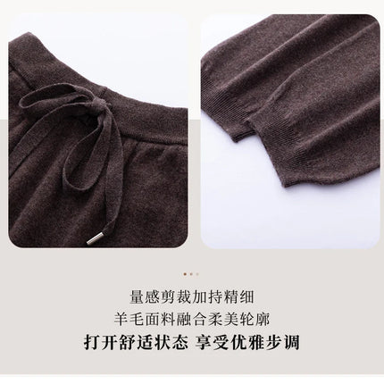 2024 Autumn And Winter New 100% Pure Wool Flat Small Foot Pants Women Loose High Waist Lean Knitted Cashmere Bunched Foot Pants PlatiNum