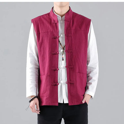 Canotte da uomo senza maniche in cotone stile cinese, gilet casual vintage, gilet estivi traspiranti, magliette larghe da uomo, abito Tang