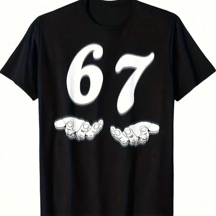 Funny 67 meme T-shirt for men -67 digital joke design with peace logo and 67 print, Men's T-shirt PlatiNum