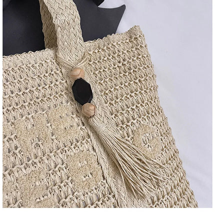 Women's Large Capacity French Style Woven Straw Bag, New Beach Vacation Crossbody Bag, Casual Commuter Tote Bag
