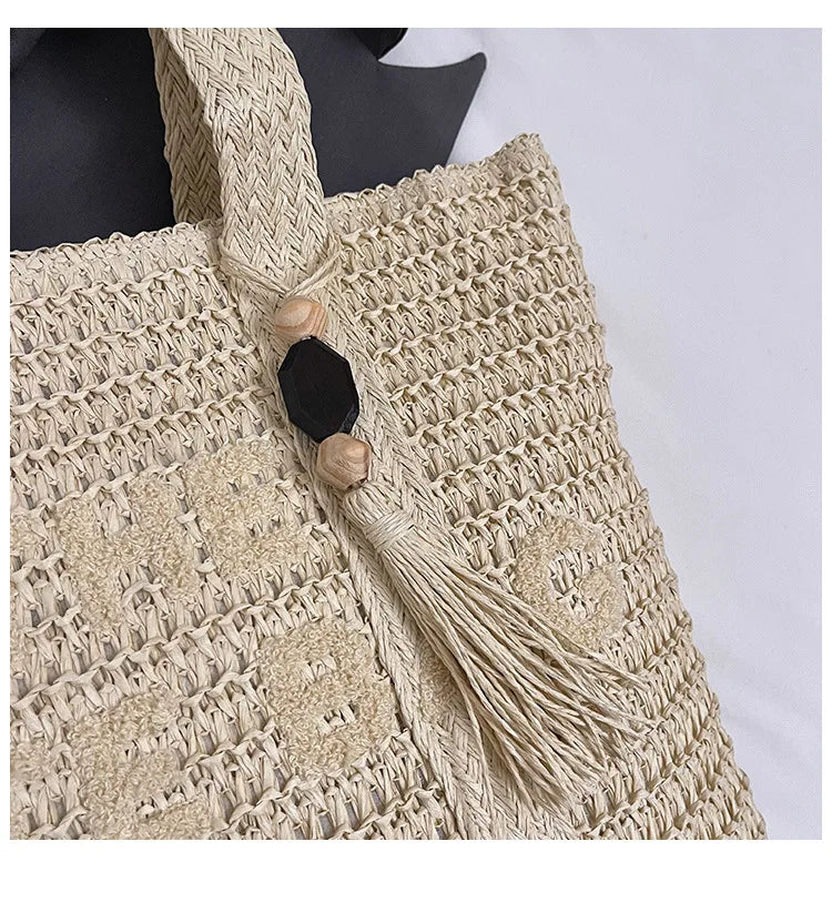 Borsa da donna in paglia intrecciata di grande capacità in stile francese, nuova borsa a tracolla per vacanze al mare, borsa tote da pendolarismo casual