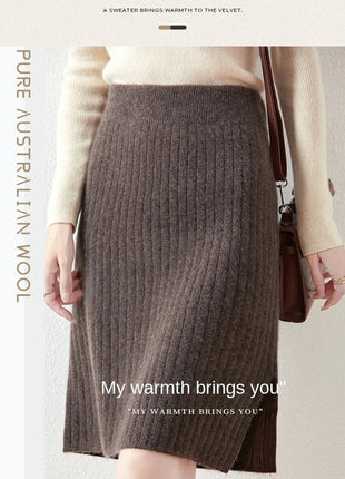 100% Wool Drawstring Skirt For Women's Autumn Winter Solid Color Slim Fit Elastic UltraShort Mini Waist Knitted Skirt PlatiNum