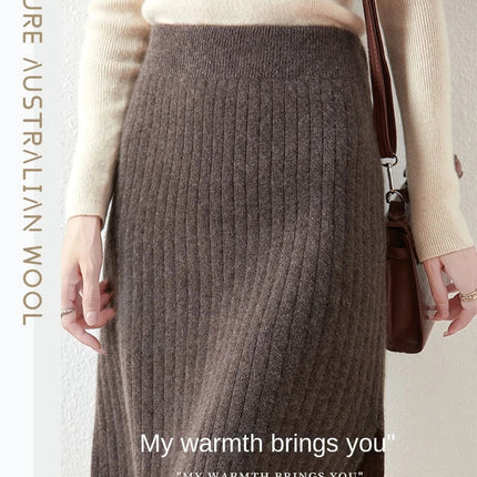 100% Wool Drawstring Skirt For Women's Autumn Winter Solid Color Slim Fit Elastic UltraShort Mini Waist Knitted Skirt PlatiNum