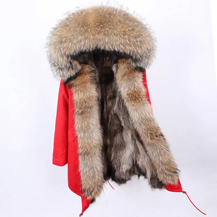 Maomaokong Natural Fur Lining Real Fur Coat Winter Jacket Women Raccoon Fur Collar Warm Thick Parkas Female Clothing