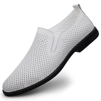 Mocassini comodi in pelle bovina da uomo neri classici alla moda di marca scarpe Casual in pelle con suola morbida traspirante cava estiva da uomo