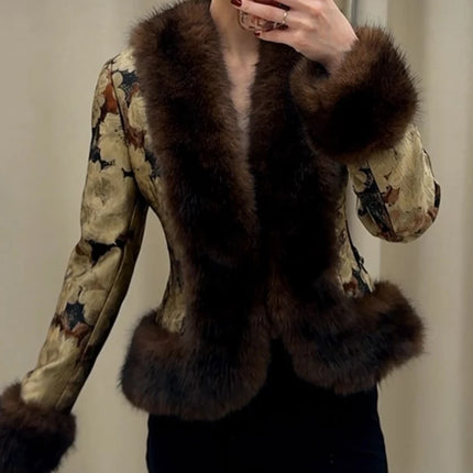 Brown Faux Fur Collar Wool Blend Belted Coats Elegant Wrap V Neck Long Sleeve Lace Up Jackets 2026 Lady Winter Autumn Outwear