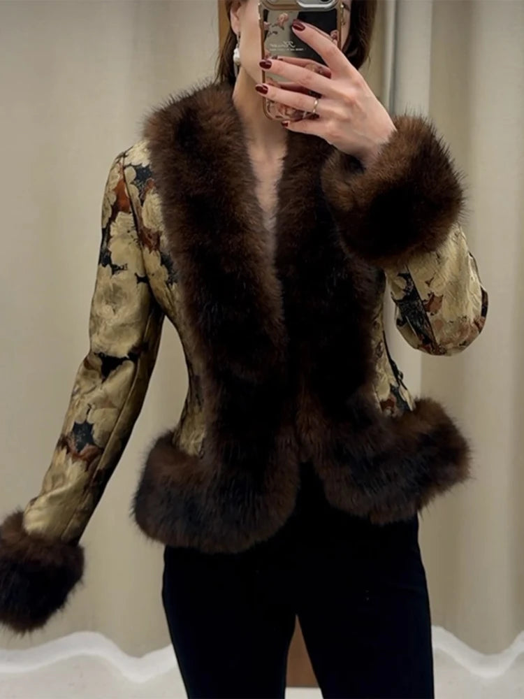 Brown Faux Fur Collar Wool Blend Belted Coats Elegant Wrap V Neck Long Sleeve Lace Up Jackets 2026 Lady Winter Autumn Outwear