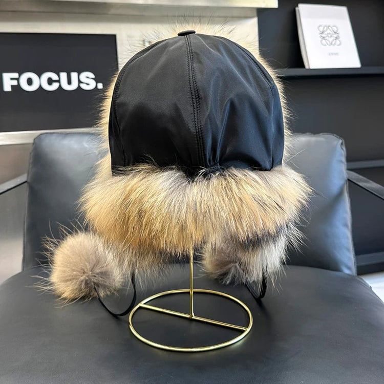 2026 100% Real Fox Fur Hats Women's Russian Ushanka Aviator Trapper Snow Skiing Hat Caps Earflap Winter Raccoon Fur Outerwear Ha