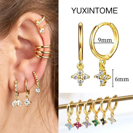 White Color Zircon Hoop Earrings 925 Sterling Silver Needle Cross/Star/Flower/Water Drop Pendant Gold Earrings Luxury Jewelry PlatiNum