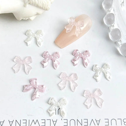 50pcs 3D Sweet Pearly Glossy Ribbon Bow Resin Nail Charms Ballerina Bow Tie Nail Art Decoration Nail Accessories Manicure DIY