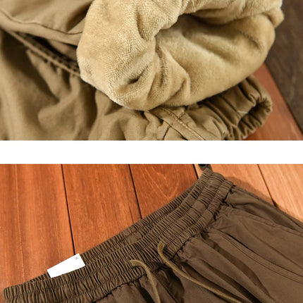 Winter New Thickened 100% Cotton Cargo Velvet Men's Winter Pants Comfortable Soft Keep Warm Retro Street Trousers  AZ640