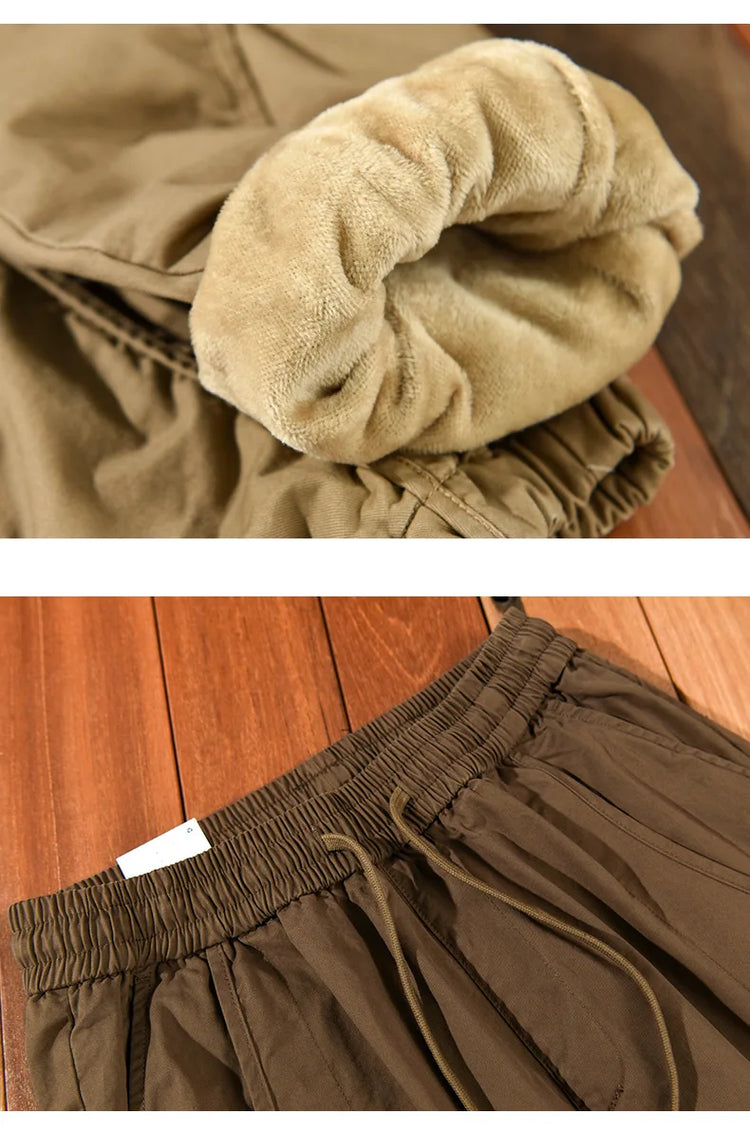 Winter New Thickened 100% Cotton Cargo Velvet Men's Winter Pants Comfortable Soft Keep Warm Retro Street Trousers  AZ640