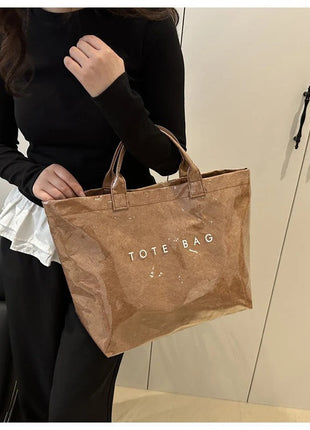 Tote Bag, Retro Letter, Casual Versatile Handbag, Minimalist Transparent, Simple, Commuter, Large-capacity Bag for Women PlatiNum