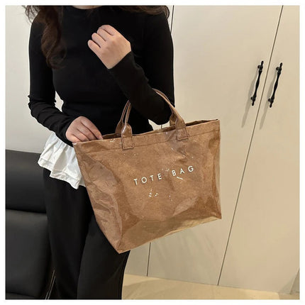Tote Bag, Retro Letter, Casual Versatile Handbag, Minimalist Transparent, Simple, Commuter, Large-capacity Bag for Women PlatiNum
