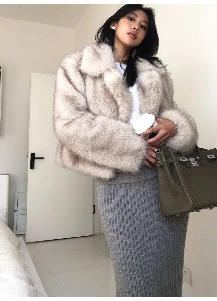 ZADORIN Luxury Designer Gradient Faux Fur Coat Women Jacket Fashion Lapel Cropped Fluffy Coat Winter Clothes Women Outerwears