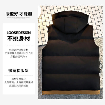 New Hooded Casual Men Waistcoat Comfortable Warm Zipper Male Sleeveless Jackets Solid Color Windproof Clothing for Men Spring
