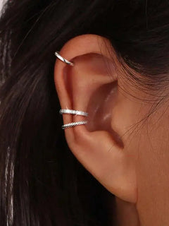 3Pcs/Set Fashion Gold Color Crystal Clip Earrings for Women Girls Minimalist Metal C-shaped Fake Pie