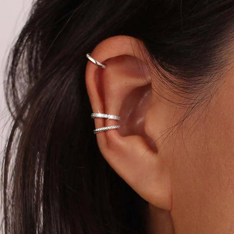 3Pcs/Set Fashion Gold Color Crystal Clip Earrings for Women Girls Minimalist Metal C-shaped Fake Piercing Ear Cuff  Ear Jewelry PlatiNum