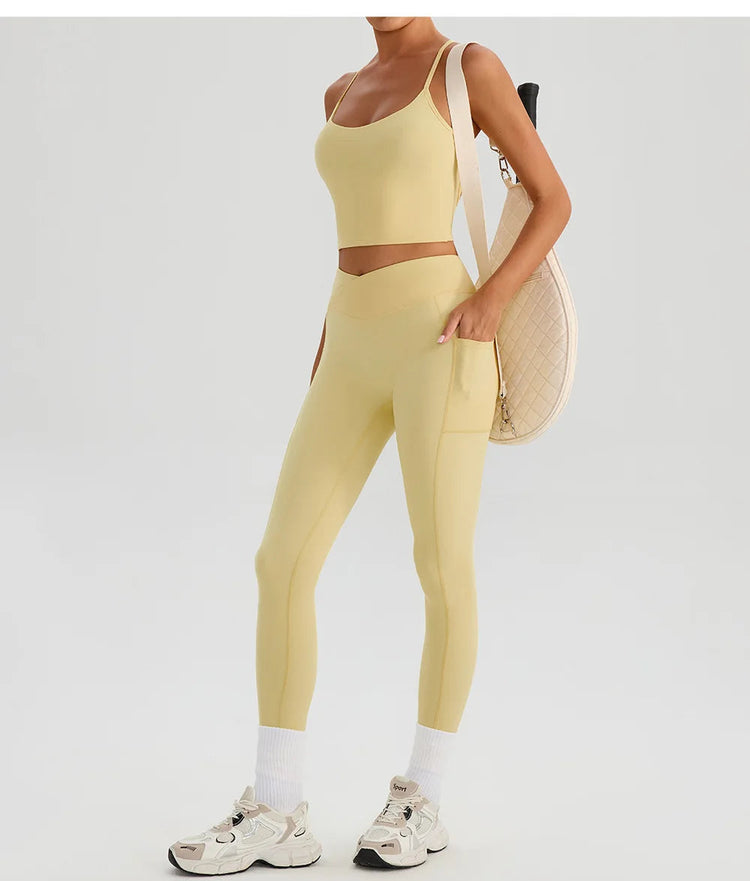 Women Gym Sports Leggings Workout Yoga Pants With Pockets High Waist Tights Fitness Pants Outdoors Running Training Trousers PlatiNum