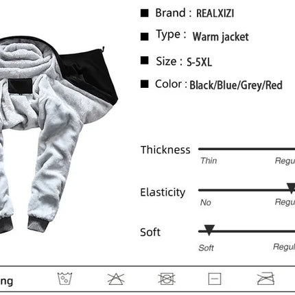 Winter Jacket Men Warm Coat Thick Fleece Male Zipper Hooded Jackets Casual Hooded Sportswear Outerwear Long Sleeves Sports Hoody