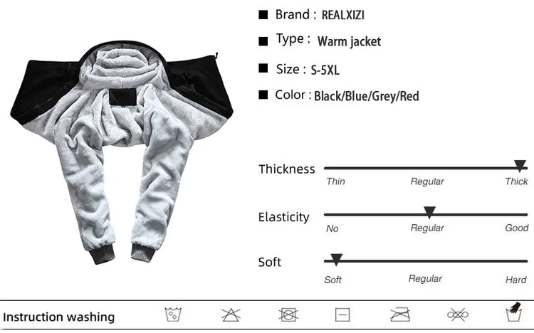 Winter Jacket Men Warm Coat Thick Fleece Male Zipper Hooded Jackets Casual Hooded Sportswear Outerwear Long Sleeves Sports Hoody