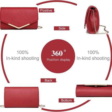 Miss Lulu Elegante Pochette da Donna con Catena Rimovibile, Borsa da Sera alla Moda per Matrimoni e Feste, Piccola Borsa a Tracolla Pratica