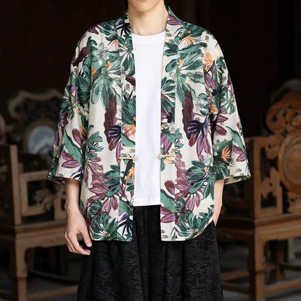 Camicie in Lino Stile Etnico con Stampa Yukata per Uomo e Donna, Abbigliamento Asiatico, Kimono Giapponese Harajuku, Camicie Retrò da Uomo