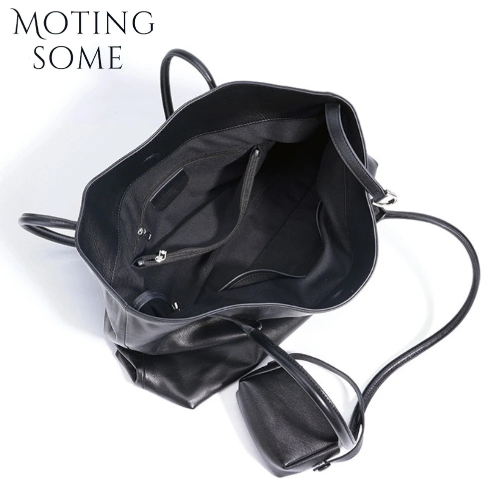 Motingsome Oversized Natural Leather Woman Bags 2025 New Fashion Handbag and Purses Large Capacity Commuter Bag Casual Tote