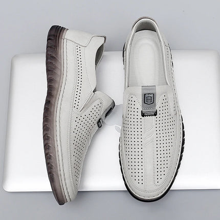 Scarpe estive in pelle traforata bianca scarpe Slip on da uomo in vera pelle scarpe Casual comode da uomo mocassini comodi da uomo