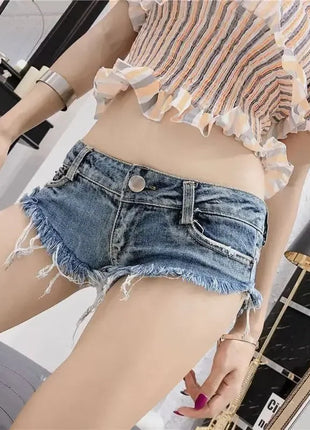 Summer Sexy Low Rise Denim Shorts Women High Elastic Butt Lifting Hot Pants Beach Triangle Shorts Fashion Stretchy Jeans Shorts PlatiNum