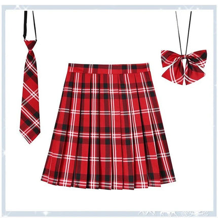 Damen Plissierter Schottenrock mit Fliege XS-5XL Harajuku Preppy Japanische Schuluniformen Mini Rock Sommer Jupe Kawaii für Mädchen