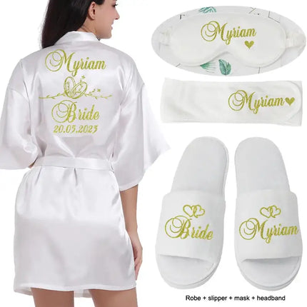 Logo personalizzato Data di matrimonio Nome Accappatoio Abito da sposa in seta sintetica Sposa Damigella d'onore Abiti da sposa Donna Bachelorette Preparewear platinumshop
