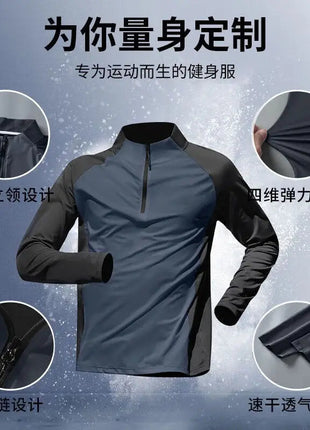 Quick Dry Male Clothes Tracksuit T-shirt Sets Spring Autumn Men Half Zipper Long Sleeve Breathable Sports Training Pants Suit PlatiNum
