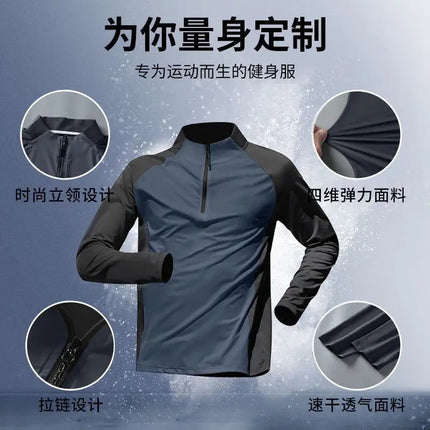 Quick Dry Male Clothes Tracksuit T-shirt Sets Spring Autumn Men Half Zipper Long Sleeve Breathable Sports Training Pants Suit PlatiNum